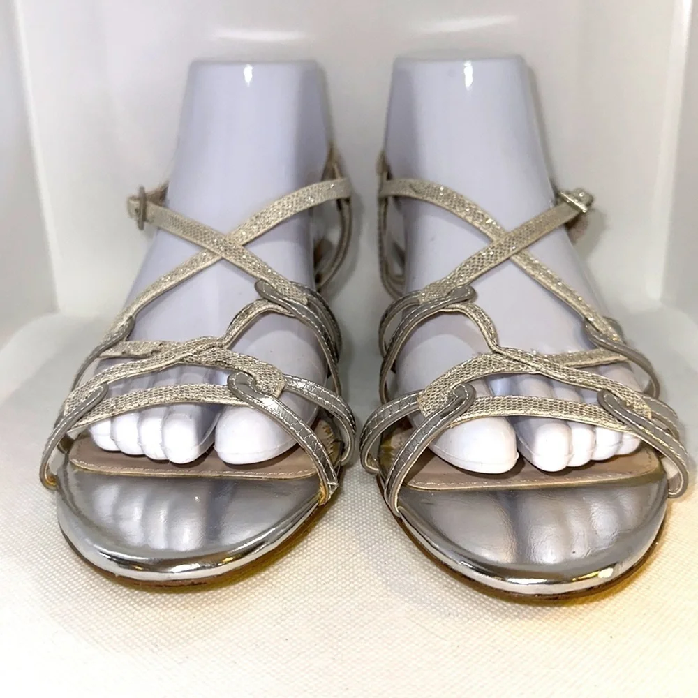 I. Miller Beautiful Shoes Strappy Metallic Wedge Sandals Size 8.5 - EUC